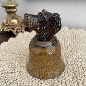 Vintage Avon Chesapeake Collection Dog Head Glass Jigger Candle Holder Smokey